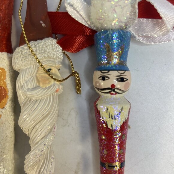 Vintage Christmas Icicle Ornament Santa Snowman Soldier Hanging Lot Of 8 - Picture 6 of 6